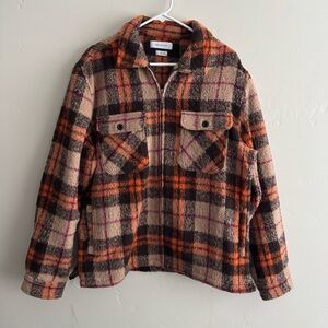 Urban Outfitters Lumber Zip Up Jacket - Plaid Large Orange Brown Tan